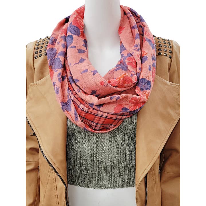 Raj Trading & Imports (USA) Inc. - Wholesale Scarf - Women's - Flora Reversible Floral Plaid Print Infinity Scarf3
