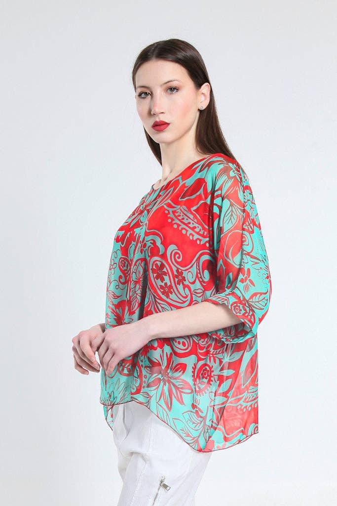 TINA Stephens Italy/Tees By Tina - Wholesale Kaftan - Women's - Marjorie Island Fantasy 3/4 Sleeve Slim Kaftan with Sim (BQ241F)6