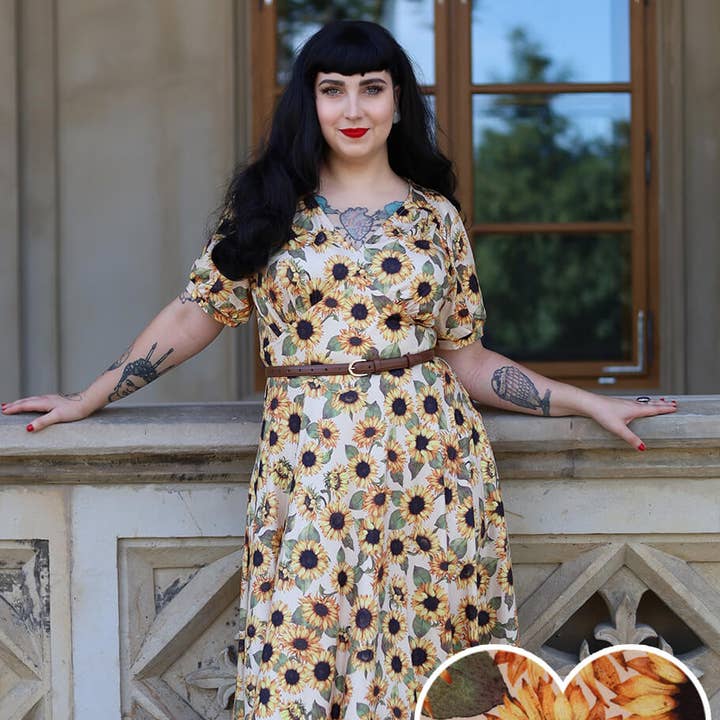 Julia Sonnenblumen-Midikleid für den Großhandel von Dolly & Dotty