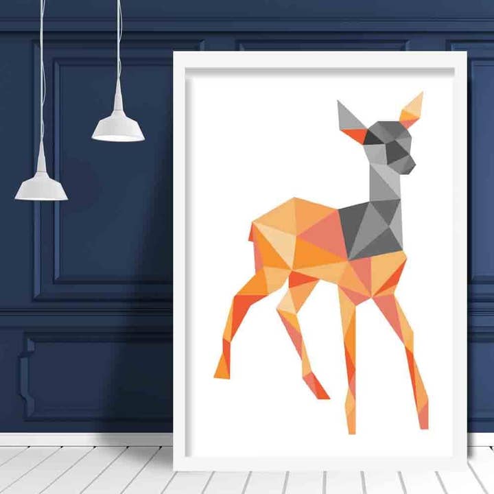 Artze Wall Art - Vente Poster - Poster de jeune cerf géométrique orange et gris1