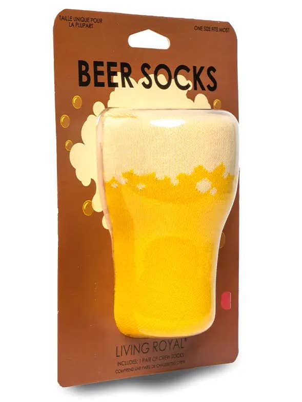 Living Royal - Vente Chaussettes – unisexe - Chaussettes Crew emballées en 3D - Verre à bière - Jaune1