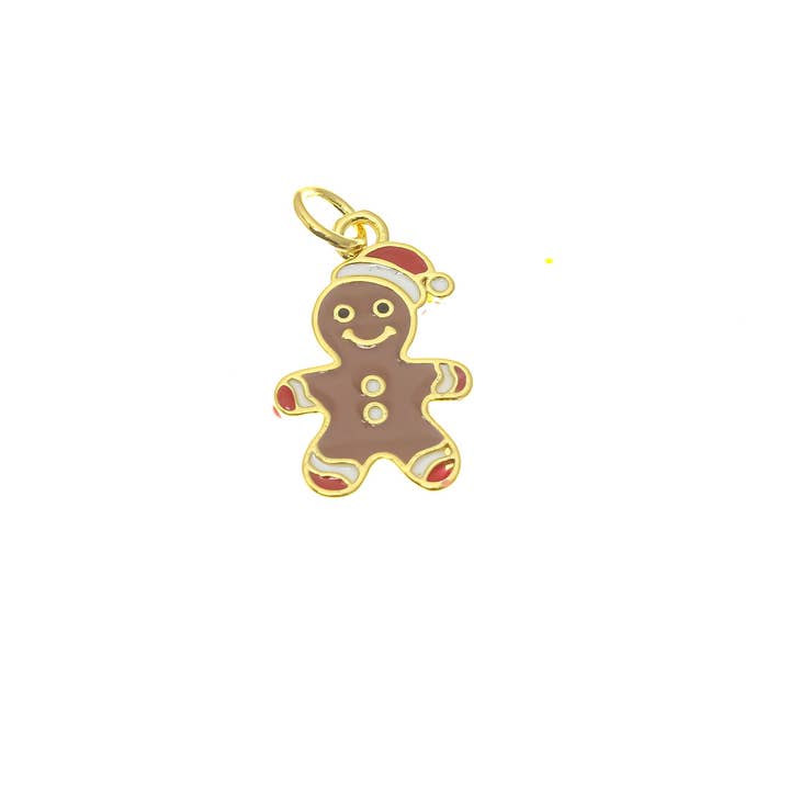 Jewel Pledge - Wholesale Individual Charm/Pendant - 18k Gold Gingerbread Man Charm Christmas Pendants CPG8081