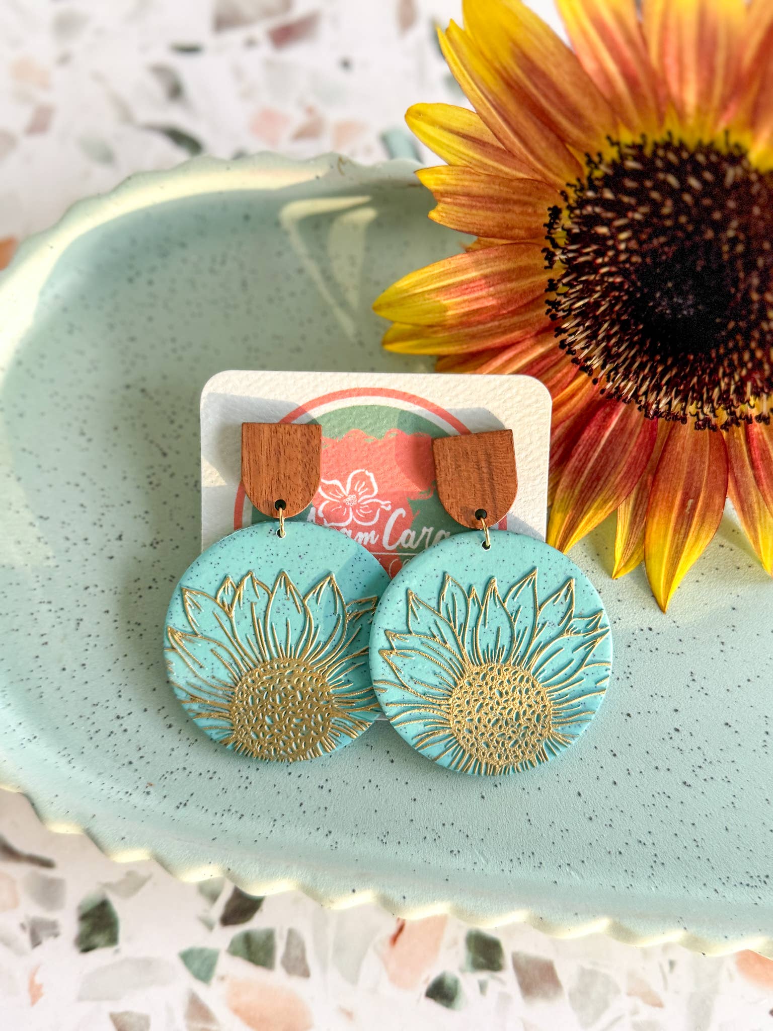 Anam Cara Clay Goods - Wholesale Dangle Earrings - Sunflower Edge Drops Polymer Clay Earrings5