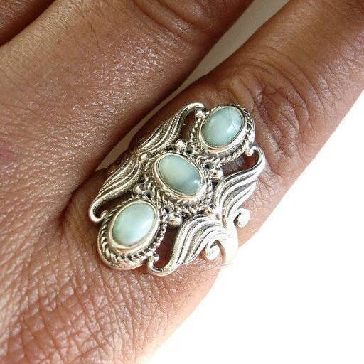 Mistry Gems – Großhandel Cocktail-/Statement-Ring – Boho Langer Larimar-Ring | 925 Sterlingsilber, R27L5