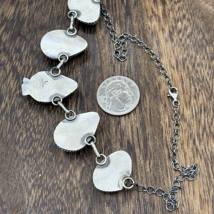 Native City Jewelry - Wholesale Choker/collar - Native Navajo Handmade Sterling Silver Kingman Turquoise Choker Necklace 15”2