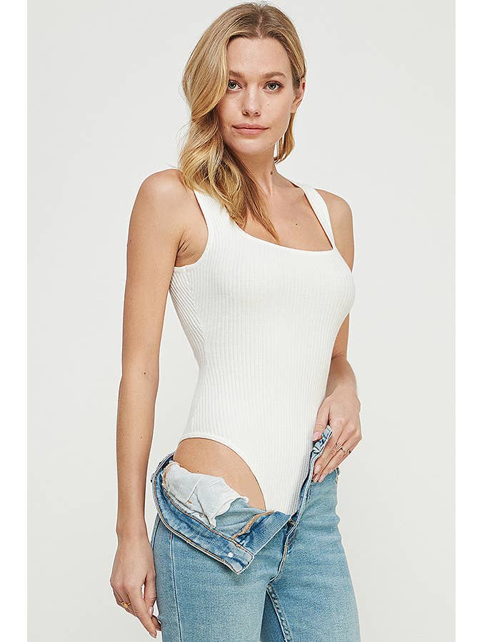 Allie Rose - Wholesale Bodysuit - Women's - Square Neck Ribbed Fine Gauge Bodysuit4