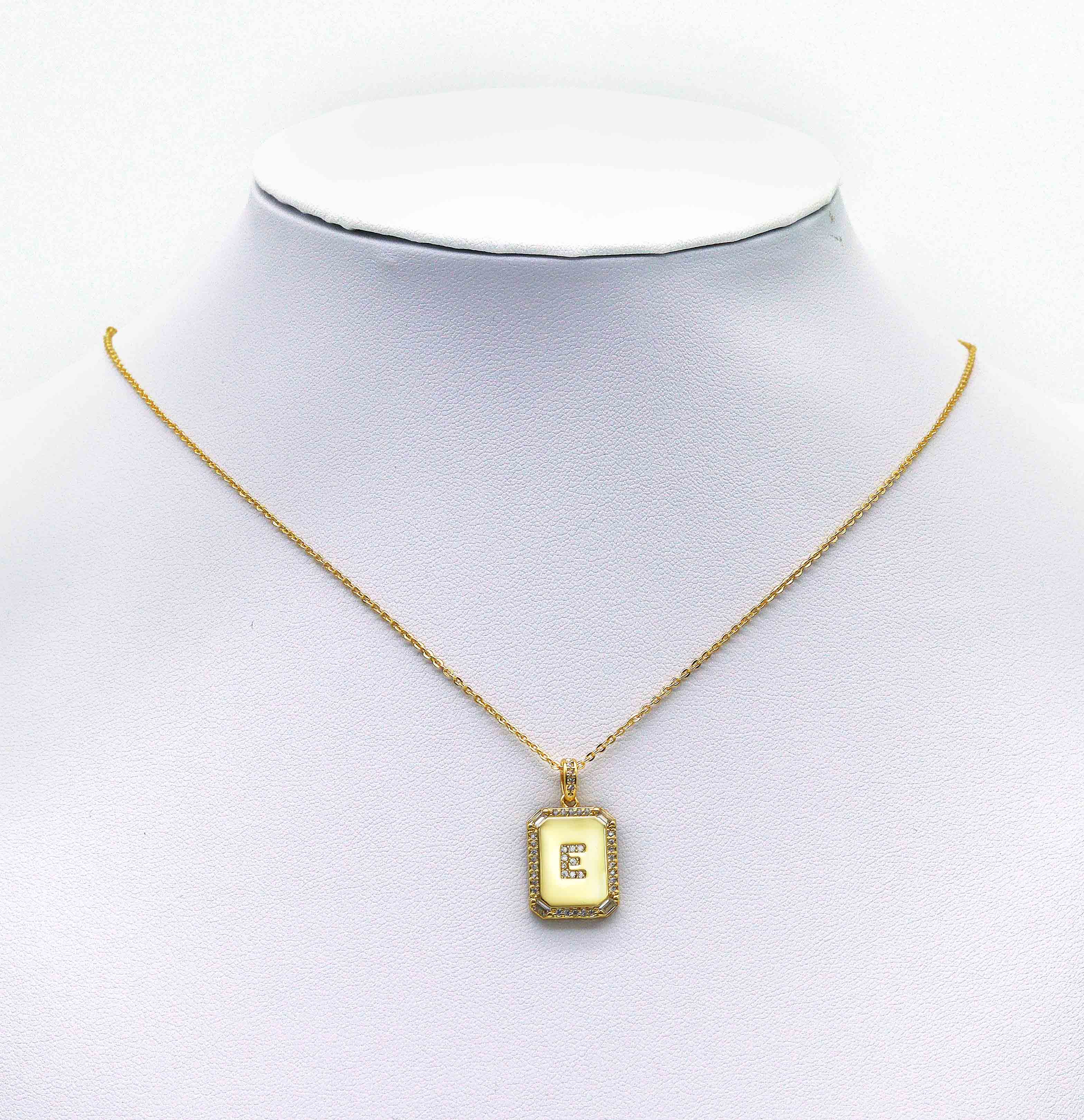 BestBeads&Beyond - Wholesale Pendant/Charm Necklace - Gold Filled Tile Initial Letter Necklace, Peronalized Necklace, Sku#CL251