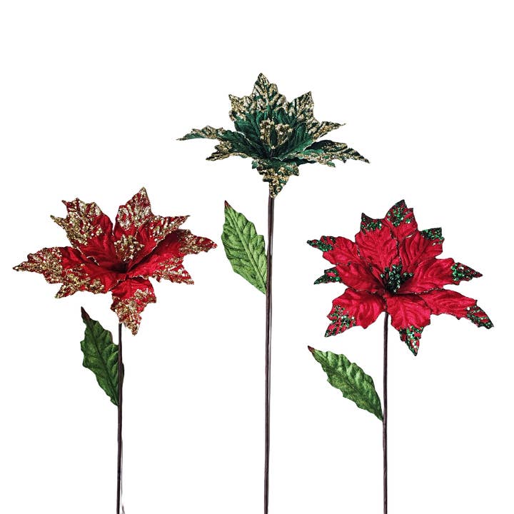 22 TUM JULSTJÄRNA MED BLAD för wholesale av Country Silk