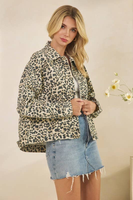 Pink Irene Wholesale - Wholesale Jacket - Women's - Leopard Printed Denim Jacket3