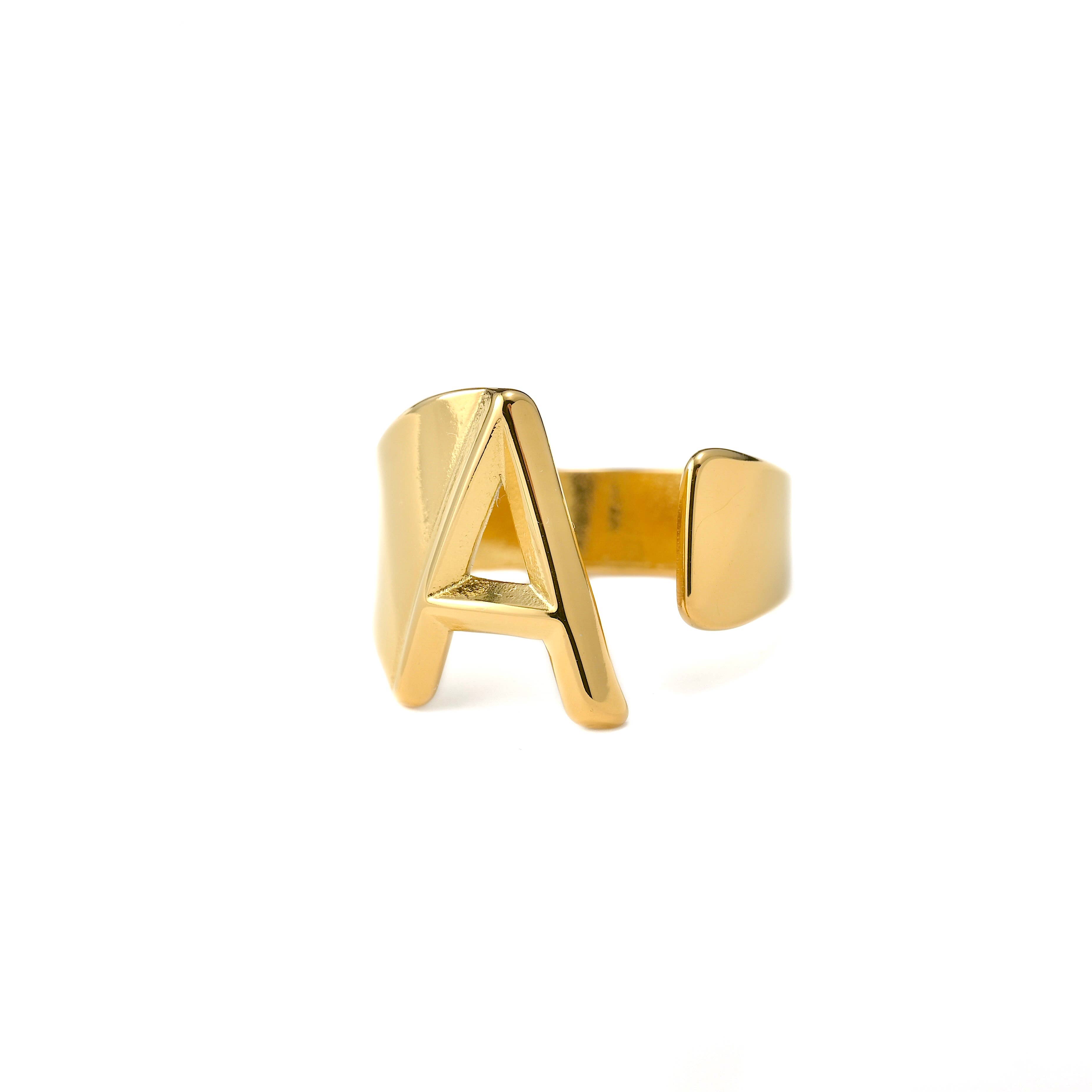 Blueyejewelry – Anel de sinete por atacado – Open Chunky Initial Ring - Anel de Letra Grande6