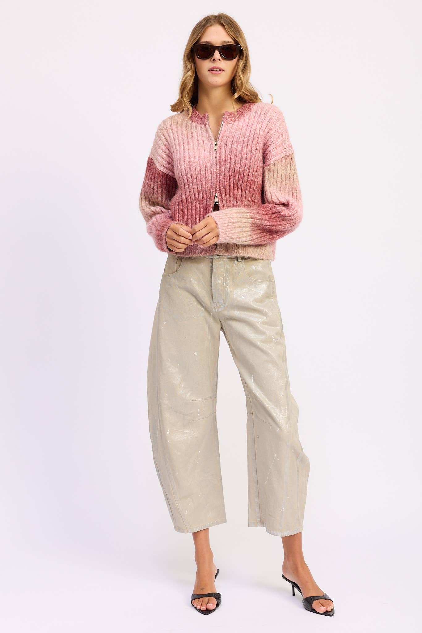 Rose CARDIGAN CÔTELÉ AVEC DOUBLE FERMETURE ÉCLAIR en vente sur Faire6