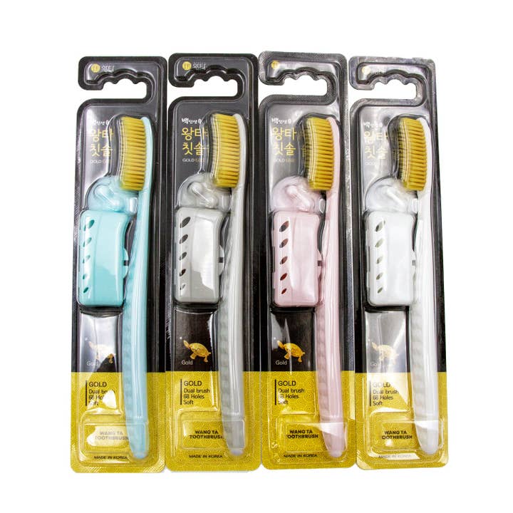 Wang Ta Zahnbürste Soft Gold 688 – 4er-Pack Zahnbürsten mit breitem Kopf für den Großhandel von KEY Company