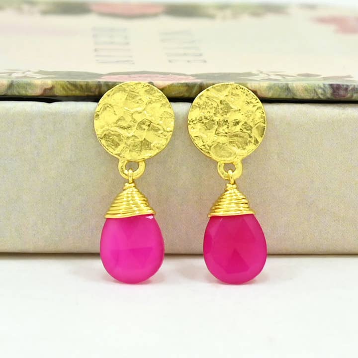 Schmuckoo Berlin - Wholesale Dangle Earrings - Abigail Earring Gold Plated - Pink Fuchsia Onyx