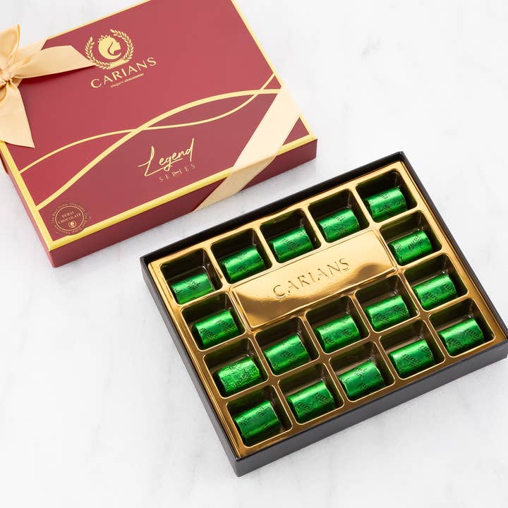 Carian's Bistro Chocolates - Wholesale Chocolate Box - Viral Dubai Chocolate Gift Box with Gold Ribbon Wrapped10