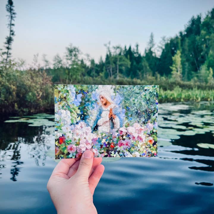 Our Lady Among the Flowers for wholesale by Raising Faith Prints