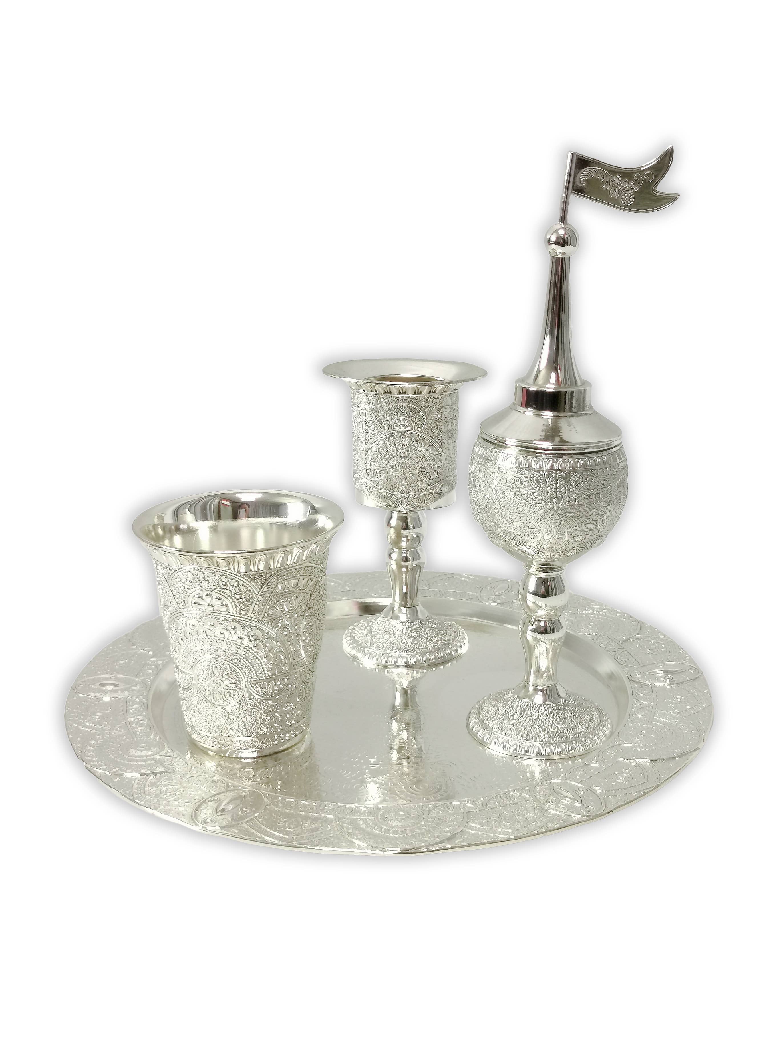 Boker-Tov Shalom - Wholesale Decorative Tabletop Object - Havdalah Set Silver Plated Filigree Design
