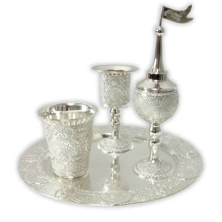 Boker-Tov Shalom - Wholesale Decorative Tabletop Object - Havdalah Set Silver Plated Filigree Design0