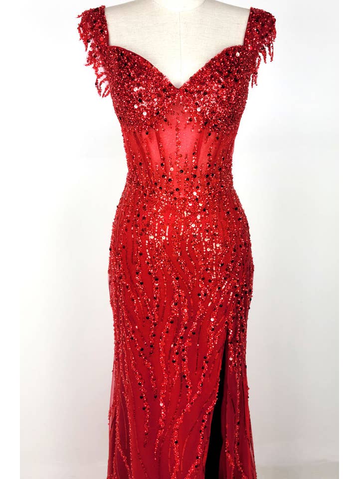 Chicas - Wholesale Gown - Women's - Off the Shoulder Sequin and Bead Long Dress C33148