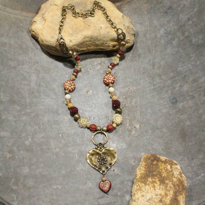 Heart Throb Czech Stone Necklace for wholesale by The Primitive Peddler, Inc.