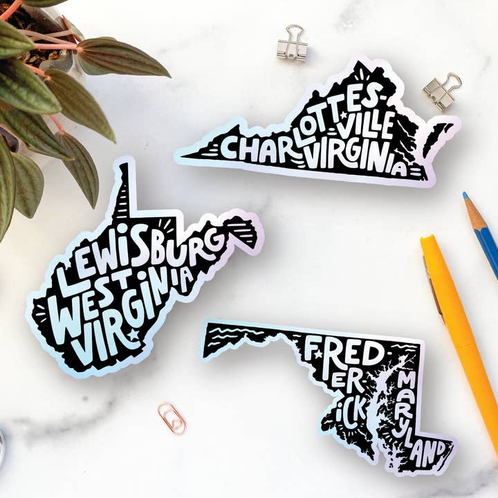 Custom City-Specific Holographic Stickers for wholesale by Billie Claire Illustration (Handmade)
