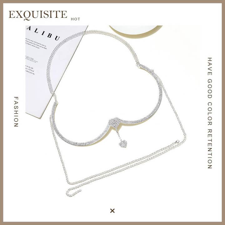 Tourtiwi - Wholesale Face/Body Chain - Sexy Doppel Herz Rhinestone Pendant Chest Plate Body Chains
