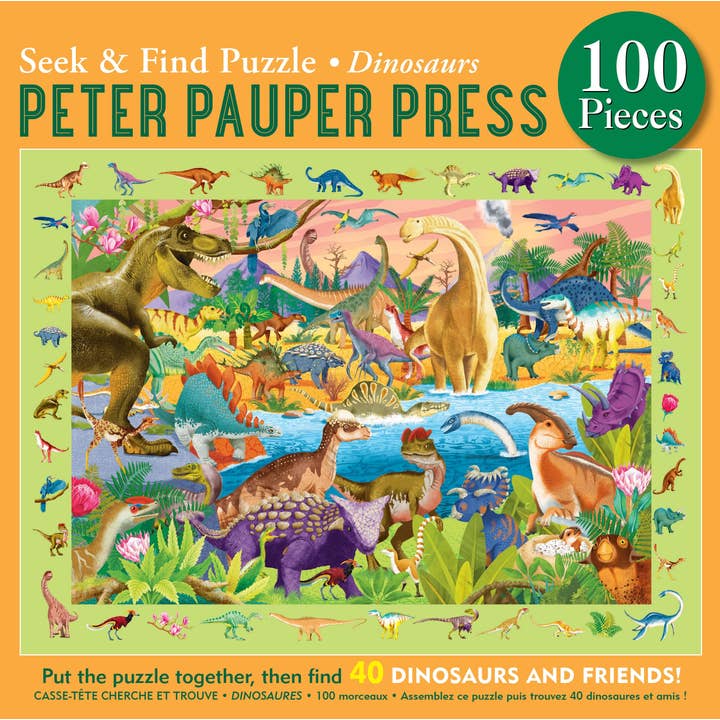 Peter Pauper Press - Wholesale Puzzle - Kids - Dinosaurs Seek & Find 100-Piece Jigsaw Puzzle