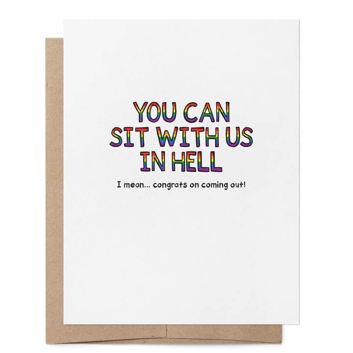 You Can Sit With Us in Hell LGBTQ+ Coming Out Greeting Card for wholesale by That Queer Card Co