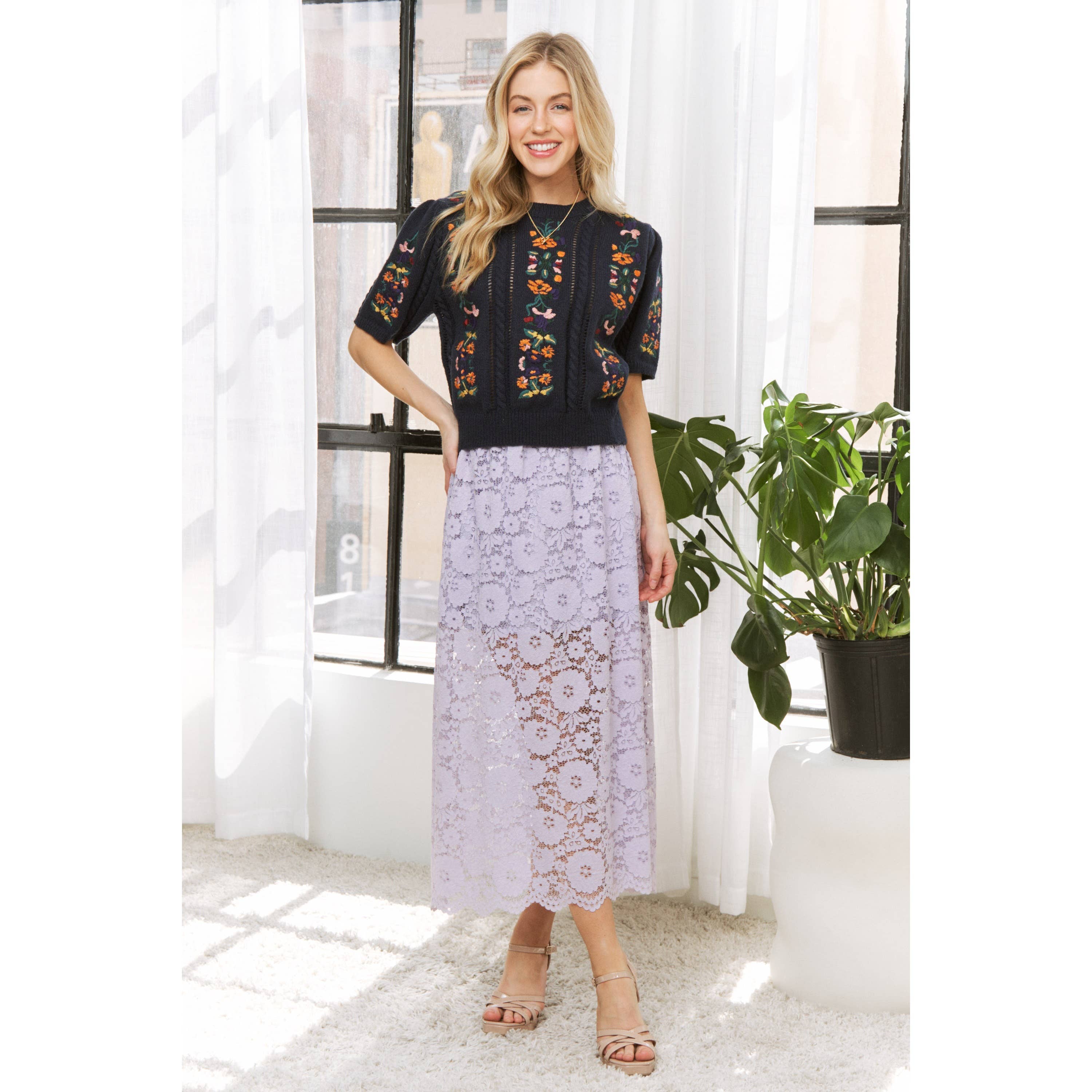 Sweet Generis - Wholesale Knit Sweater - Women's - CUTE FLORAL EMBROIDERY CASUAL PULLOVER SWEATER31