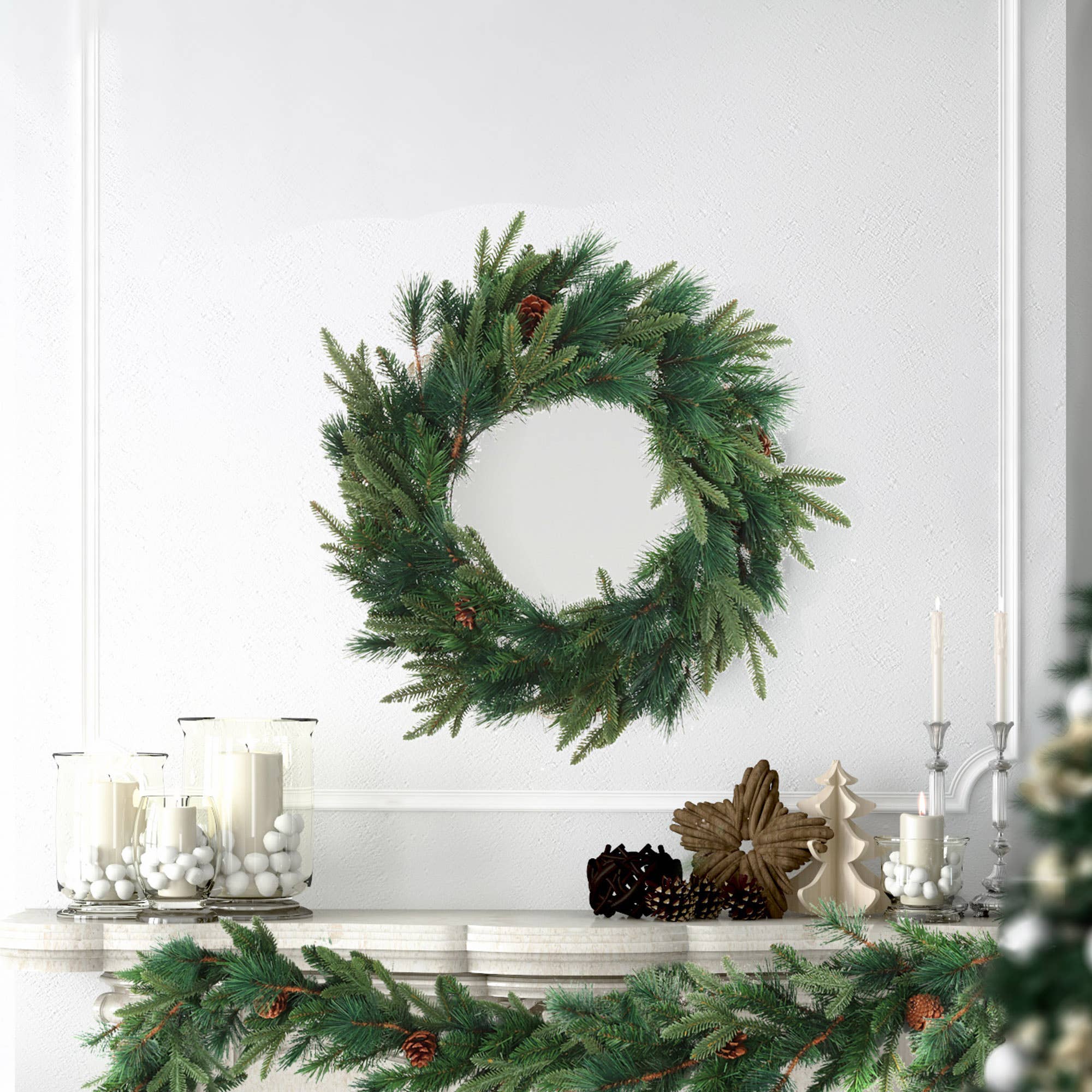 Larksilk - Wholesale Wreath - 24" Angel Pine Christmas Wreath With 6 Realistic Pine Cones