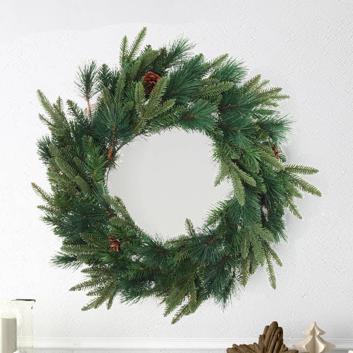 Larksilk - Wholesale Wreath - 24" Angel Pine Christmas Wreath With 6 Realistic Pine Cones0