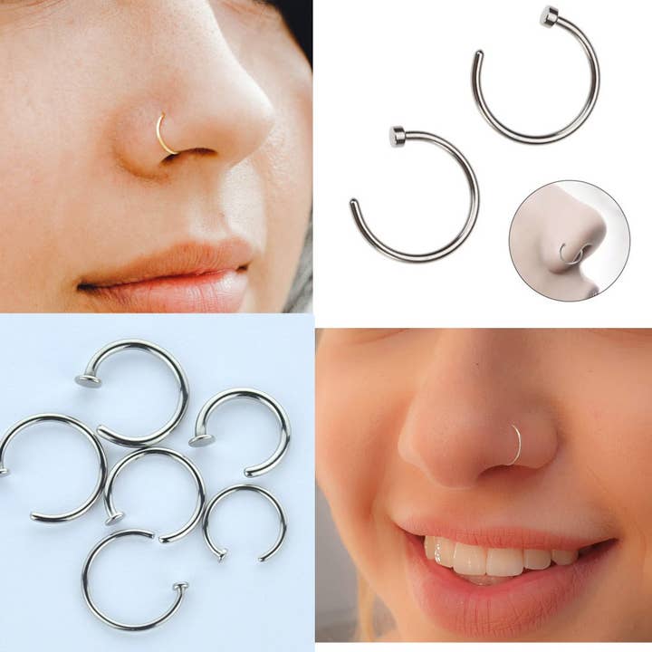 Silver NÄSA HOOPS - NÄSA RING- C PIERCING- KIRURGISKT STÅL 316L för wholesale på Faire