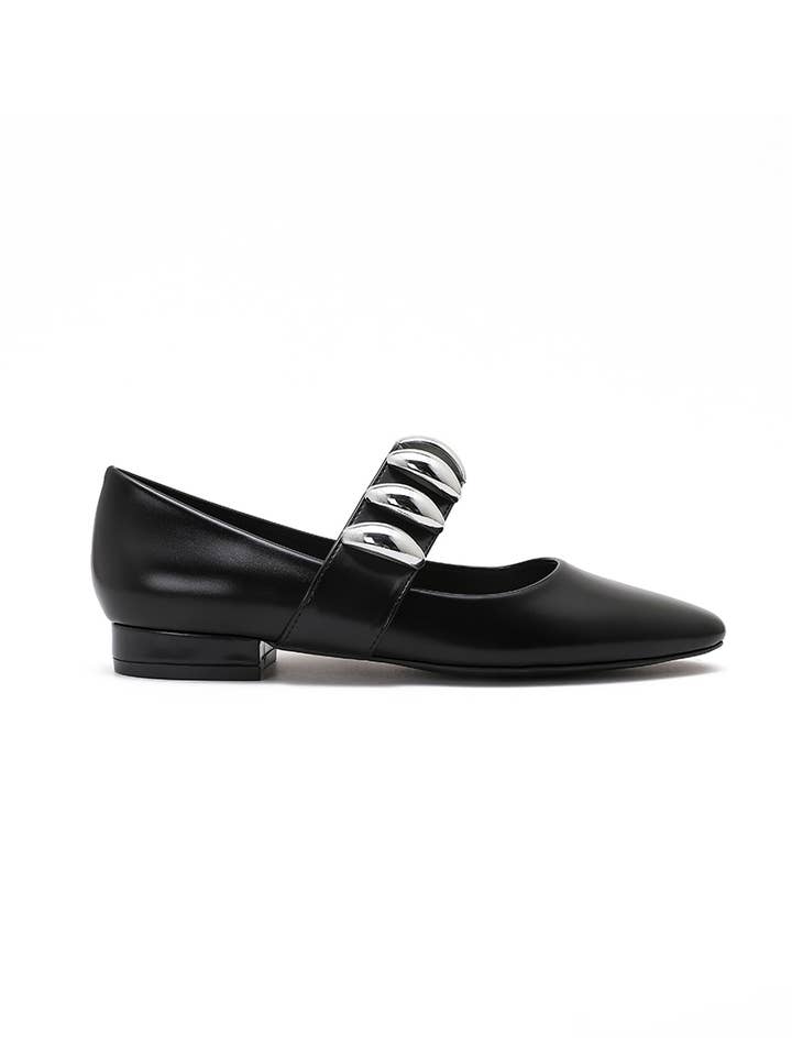 Joia Paris - Wholesale Low Heels - Women's - Strap ballerinas with silver metallic ornament H8-1038E3