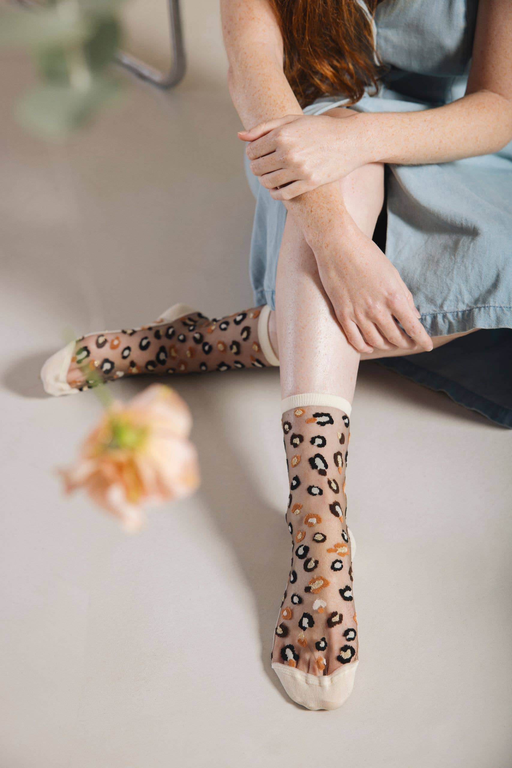 Atelier St Eustache - Vente Chaussettes – femme - Horseshoe Bend Crème • Chaussettes transparentes léopard