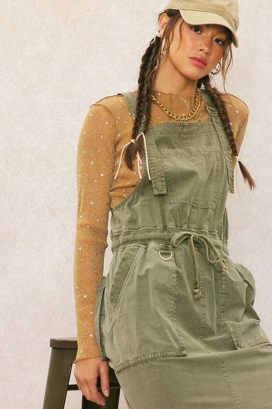 Olive Pre Washed Overall Dress for wholesale on Faire8