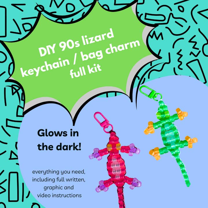 DIY Craft Kit 90s Lizard Keychain Bag Charm GLOW in the DARK for wholesale by Comma Craft Co