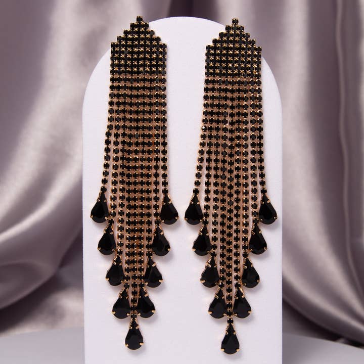 SP Sophia Collection - Wholesale Tassel Earrings - Crystal Rhinestone Waterfall Tassel Long Drop Earrings3