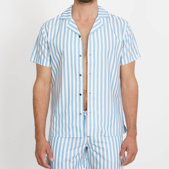 Mens Blue Stripe Cuban Shirt for wholesale by Apres life