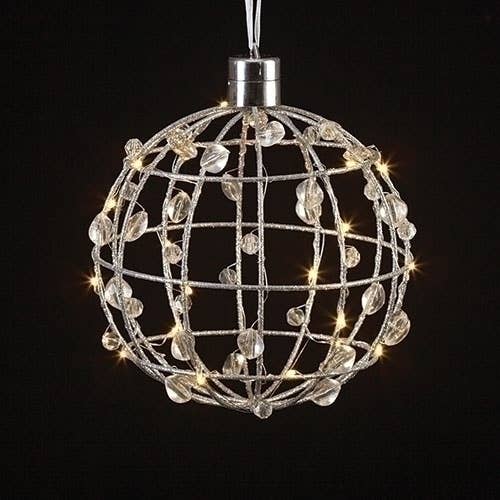 Roman - Wholesale Ornament - 7.25"H LED Wire Orb Ornament with Clear Crystals