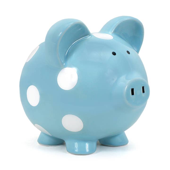 Hucha de cerdito azul con lunares para venta al por mayor de Child To Cherish®