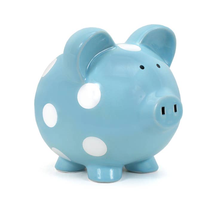 Blue Polka Dot Piggy Bank for wholesale by Child To Cherish®