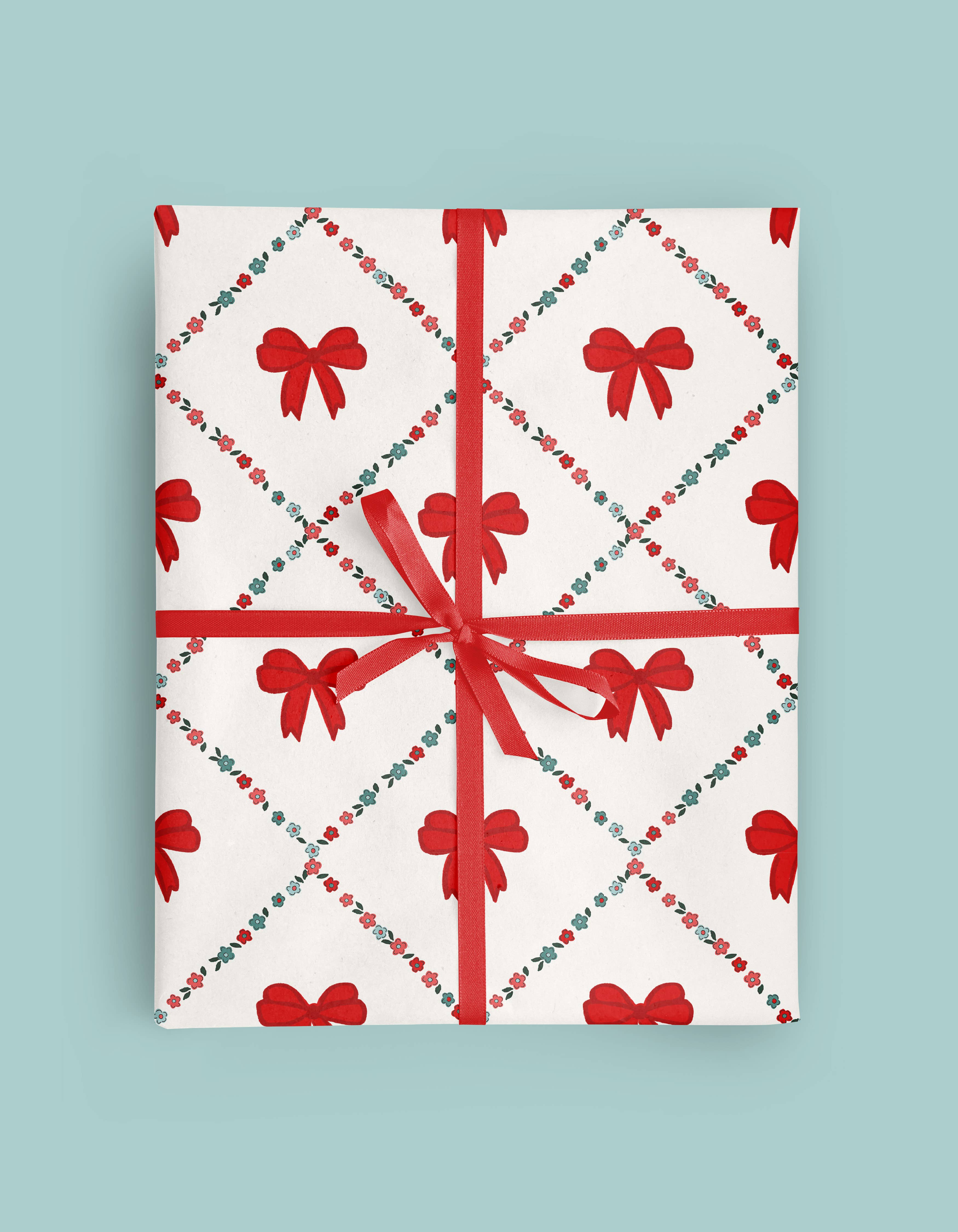 Vivie and Ash – wholesale Omslagspapper på rulle – Julblommigt småmönstrat rosett presentpapper rulle1