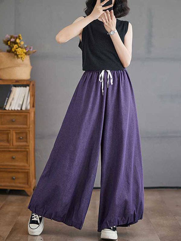 ShieldChic - Wholesale Pants - Women's - High Waisted Loose Drawstring Elasticity Pleated Pockets Culotte Knickerbockers5