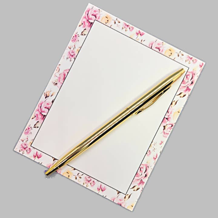 Chic Brico - Wholesale Stationery/Notecard Set - 42-Pc Stationery Gift Box Set w/Desk Organizer, Pink Roses