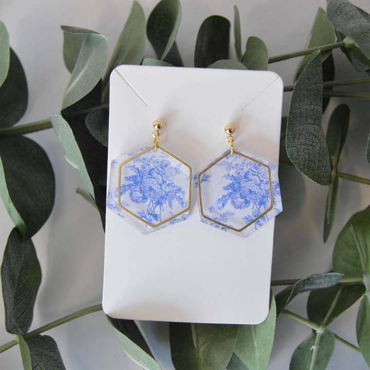 The Adorned Fox - Wholesale Dangle Earrings - Blue Chinoiserie Earrings, Drop Earrings, Dangle Earrings, S2