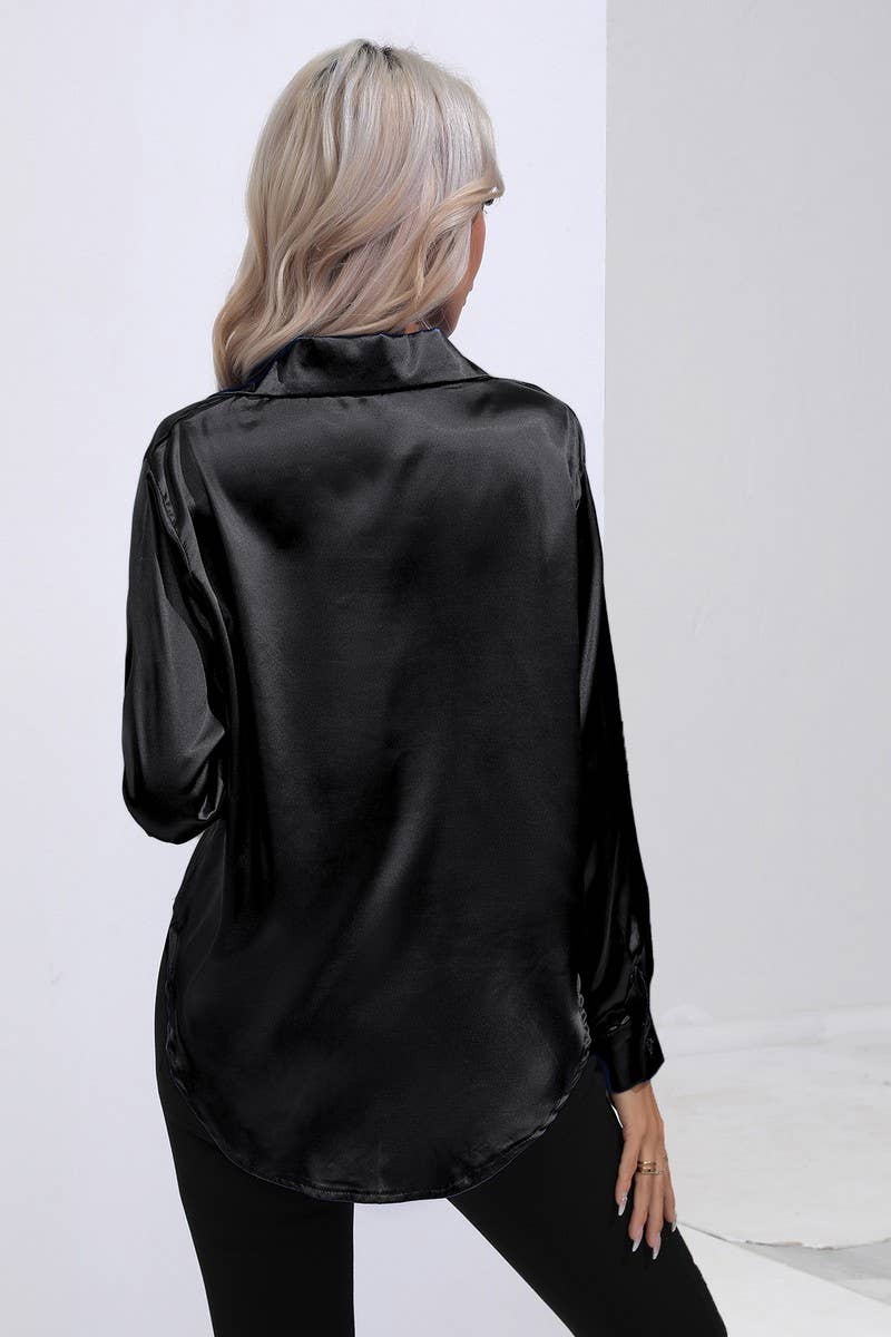 NINEXIS - Wholesale Button Down Shirt - Women's - CWTBLL0690_Button Down Silky Satin Long Sleeve Top33