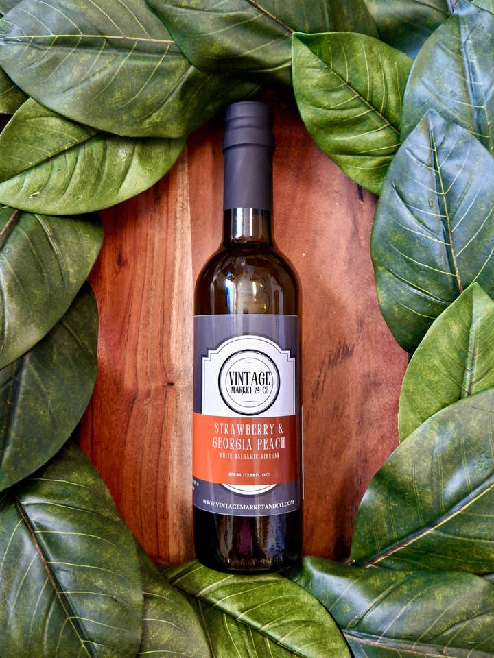 Vinaigre balsamique blanc à la fraise et à la pêche de Géorgie 375 ml/12,68 oz pour la vente par Vintage Market & Co