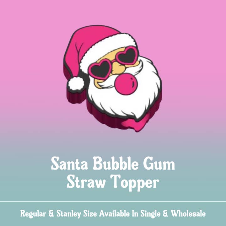 Small Biz Shipping Co - Wholesale Drinking straw - Straw Topper - Santa Bubble Gum