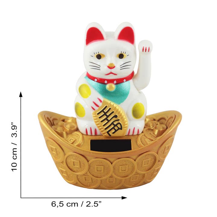 Tribal Trade GmbH - Wholesale Decorative Figurine - Lucky cat Maneki-neko wave cat solar oval 10cm white4