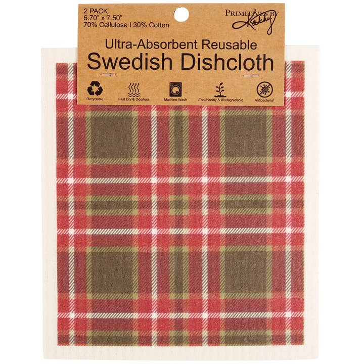 Primitives by Kathy - Wholesale Dishcloth - Red Plaid Swedish Cloth Set2