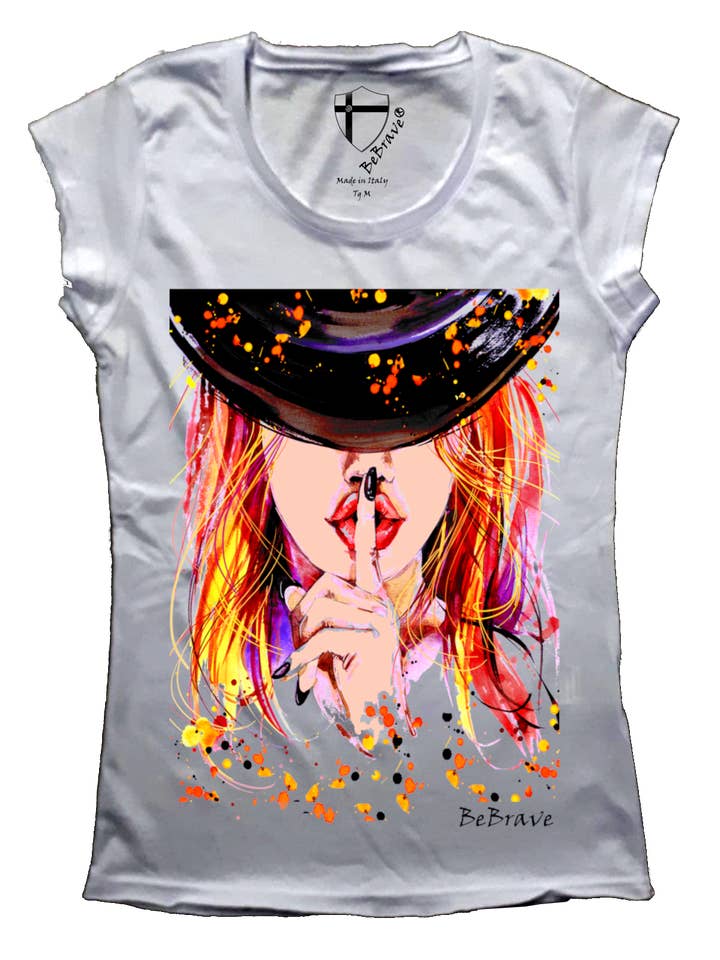 T-SHIRT MULHER ALGODÃO COM ESTAMPA MULHER RAPARIGA SILÊNCIO por atacado de BeBrave